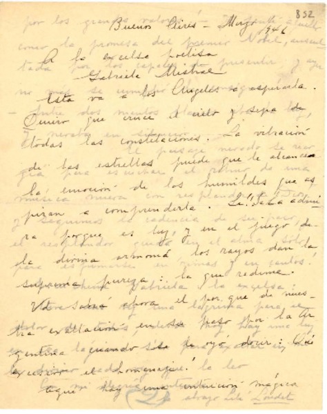 [Carta] 1946 mayo, Buenos Aires [a] Gabriela Mistral