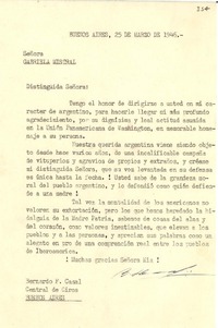 [Carta] 1946 mar. 25, Buenos Aires [a] Gabriela Mistral