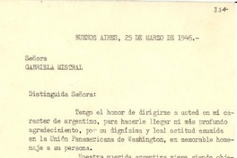 [Carta] 1946 mar. 25, Buenos Aires [a] Gabriela Mistral