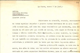 [Carta] 1947 ene. 7, La Plata, [Argentina] [a] Gabriela Mistral, California, [EE.UU.]