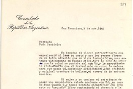 [Carta] 1947 nov. 4, San Francisco, [California, Estados Unidos] [a] Gabriela Mistral, Los Ángeles, [California, Estados Unidos]