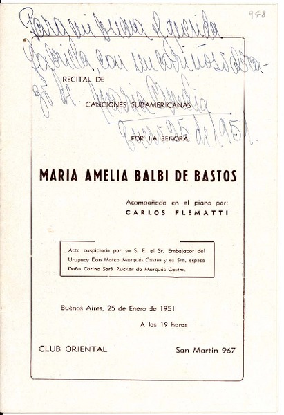 [Carta] 1951 ene. 25, Buenos Aires, [Argentina] [a] Gabriela Mistral