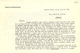 [Carta] 1951 mayo 15, Buenos Aires, Argentina [a] Gabriela Mistral, México