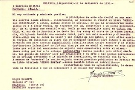 [Carta] 1951 dic. 12, Helvecia, Argentina [a] Gabriela Mistral, Nápoles, Italia