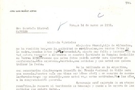 [Carta] 1952 mar. 14, Roma [a] Gabriela Mistral, Nápoles