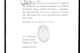 [Carta] 1952 ago. 19, Nápoles, [Italia] [a] Lucila Godoy, Cónsul de Chile, Nápoles, [Italia]