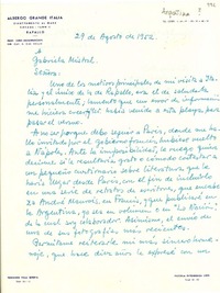 [Carta] 1952 ago. 29, Rapallo [Italia a] Gabriela Mistral