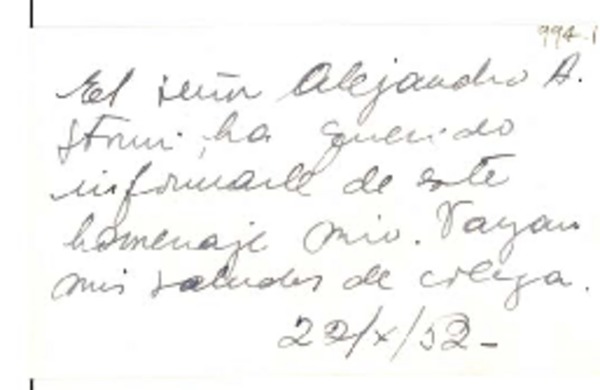 [Tarjeta] 1952 oct. 10, Buenos Aires, [Argentina] [a] [Gabriela Mistral]