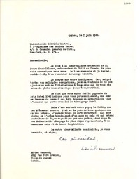 [Carta] 1946 juin 7, Quebec, Canadá [a] Gabriela Mistral, New York, [EE.UU.]
