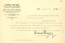[Carta] 1953, oct. 21, Junín, Argentina [a] Gabriela Mistral, La Habana