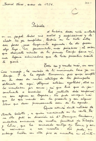 [Carta] 1954, ene., Buenos Aires [a] Gabriela Mistral