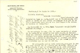 [Carta] 1936 jun. 3, Santiago, Chile [a] Gabriela Mistral