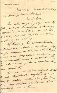 [Carta] 1936 ene. 28, Santiago [a] Gabriela Mistral, Lisboa