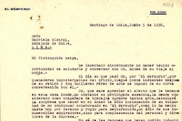 [Carta] 1938 jun. 5, Santiago, [Chile] [a] Gabriela Mistral, Lima, [Perú]