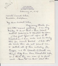 [Carta] 1947 feb. 18, Baltimore, Maryland, [EE.UU.] [a] Consuelo Saleva, Monrovia, California, [EE.UU.]