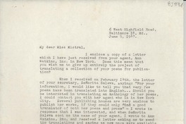 [Carta] 1947 June 5, Baltimore, Maryland, [EE.UU.] [a] [Gabriela] Mistral