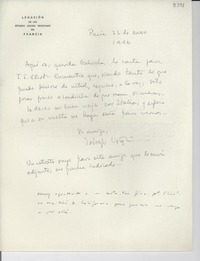 [Carta] 1946 ene. 22, París, [Francia] [a] Gabriela [Mistral]