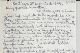 [Carta] 1944 jun. 27, Santiago, [Chile] [a] Gabriela [Mistral]