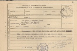 [Telegrama] 1945 dic. 13, Petrópolis [a] Charles Edward Eaton, Vice Consul, Consulado de Estados Unidos