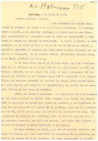 [Carta] 1939 jul. 2, Santiago, [Chile] [a] Gabriela Mistral