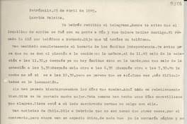 [Carta] 1945 abr. 25, Petrópolis, [Brasil] [a] Palma [Guillén]