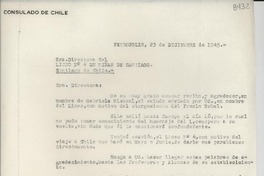 [Carta] 1945 dic. 23, Petrópolis [a] Directora del Liceo No 4 de Niñas, Santiago de Chile