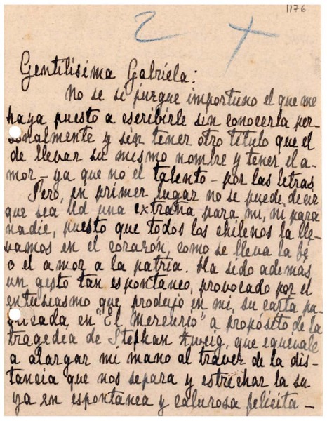 [Carta] 1942 mar. 15, Santiago [a] Gabriela Mistral
