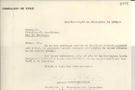 [Carta] 1945 dic. 24, Petrópolis [a] Cav. Alarcón Fernández, Río de Janeiro