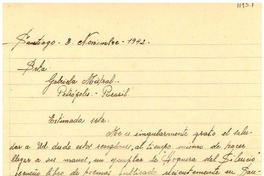 [Carta] 1942 nov. 3, Santiago, [Chile] [a] Gabriela Mistral, Petrópolis, Brasil