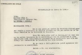 [Carta] 1946 ene. 19, Petrópolis [a] Matilde Díaz C., La Serena, Chile