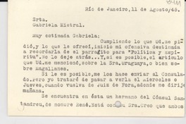 [Tarjeta] 1945 ago. 11, Río de Janeiro, [Brasil] [a] Gabriela Mistral