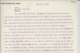 [Carta] [1946?] mayo 16, Rio, [Brasil] [a] Gabriela Mistral, [EE.UU.]