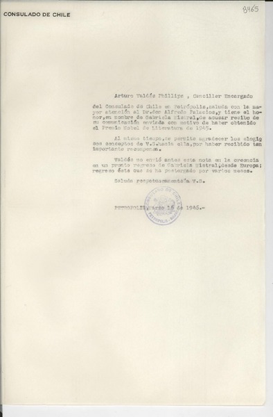 [Carta] 1946 mar. 16, Petrópolis [a] Alfredo Palacios