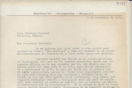 [Carta] 1950 nov. 6, [Washington D. C., EE.UU.] [a] Gabriela Mistral, Veracruz, México