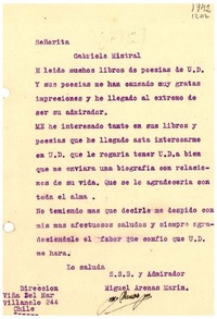 [Carta] 1942, Viña del Mar, Chile [a] Gabriela Mistral