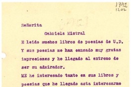 [Carta] 1942, Viña del Mar, Chile [a] Gabriela Mistral