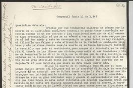 [Carta] 1947 jun. 11, Guayaquil, [Ecuador] [a] Gabriela [Mistral]