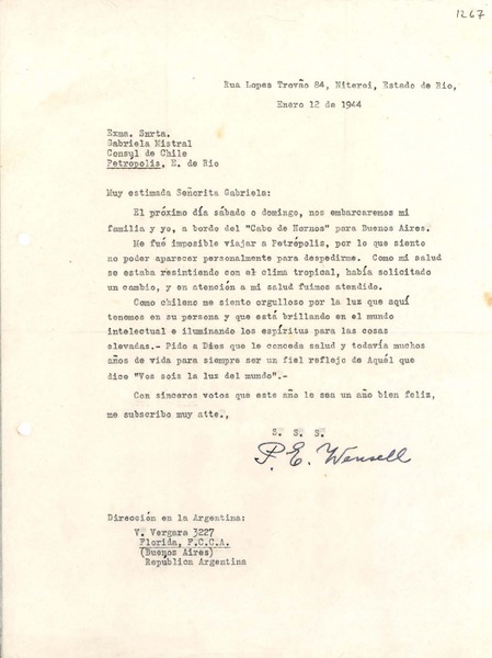[Carta] 1944 ene. 10, Niteroi, [Rio de Janeiro], Brasil [a] Gabriela Mistral, Petrópolis, [Rio de Janeiro], Brasil
