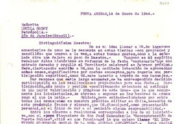 [Carta] 1944 ene. 14, Punta Arenas, Chile [a] Lucila Godoy, Petrópolis, Río de Janeiro, Brasil