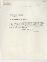 [Carta] 1954 oct. 27, [México D. F.] [a] Gabriela Mistral, New York, U.S.A.