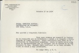 [Carta] 1954 oct. 27, [México D. F.] [a] Gabriela Mistral, New York, U.S.A.