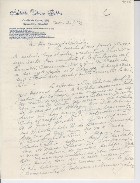 [Carta] 1953 nov. 25, Guayaquil, Ecuador [a] Gabriela [Mistral]