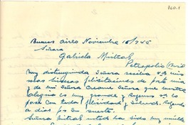 [Carta] 1945 nov. 16, Buenos Aires, Argentina [a] Gabriela Mistral, Petrópolis, Brasil