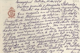 [Carta] 1954 oct. 11, Guayaquil, [Ecuador] [a] Gabriela [Mistral]