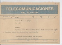 [Telegrama] 1954 nov. 8, Quito, [Ecuador] [a] Gustavo Soriano Urvina