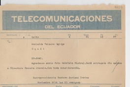 [Telegrama] 1954 nov. 8, Quito, [Ecuador] [a] Gustavo Soriano Urvina