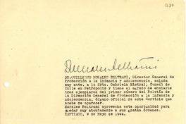 [Carta] 1944 may. 9, Santiago, Chile [a] Gabriela Mistral, Petrópolis, Brasil