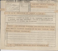 [Telegrama] 1945 nov. 16, Copacabana [a] Gabriela Mistral, Petrópolis