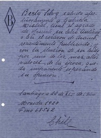 [Carta] 1944 nov. 20, Santiago, Chile [a] Gabriela Mistral
