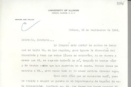 [Carta] 1948 sept. 16, Urbana, [Illinois, Estados Unidos] [a] Gabriela Mistral